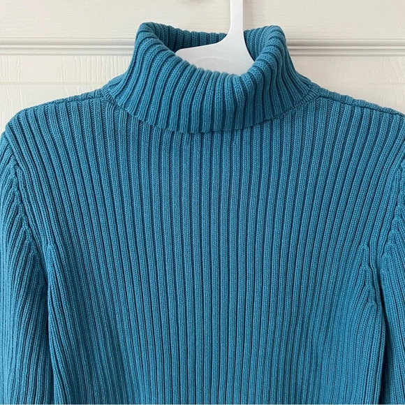 Karen Scott Sport Cotton Teal Ribbed Turtle Smock Neck Sweater Long Sleeve Small - Picture 8 of 10